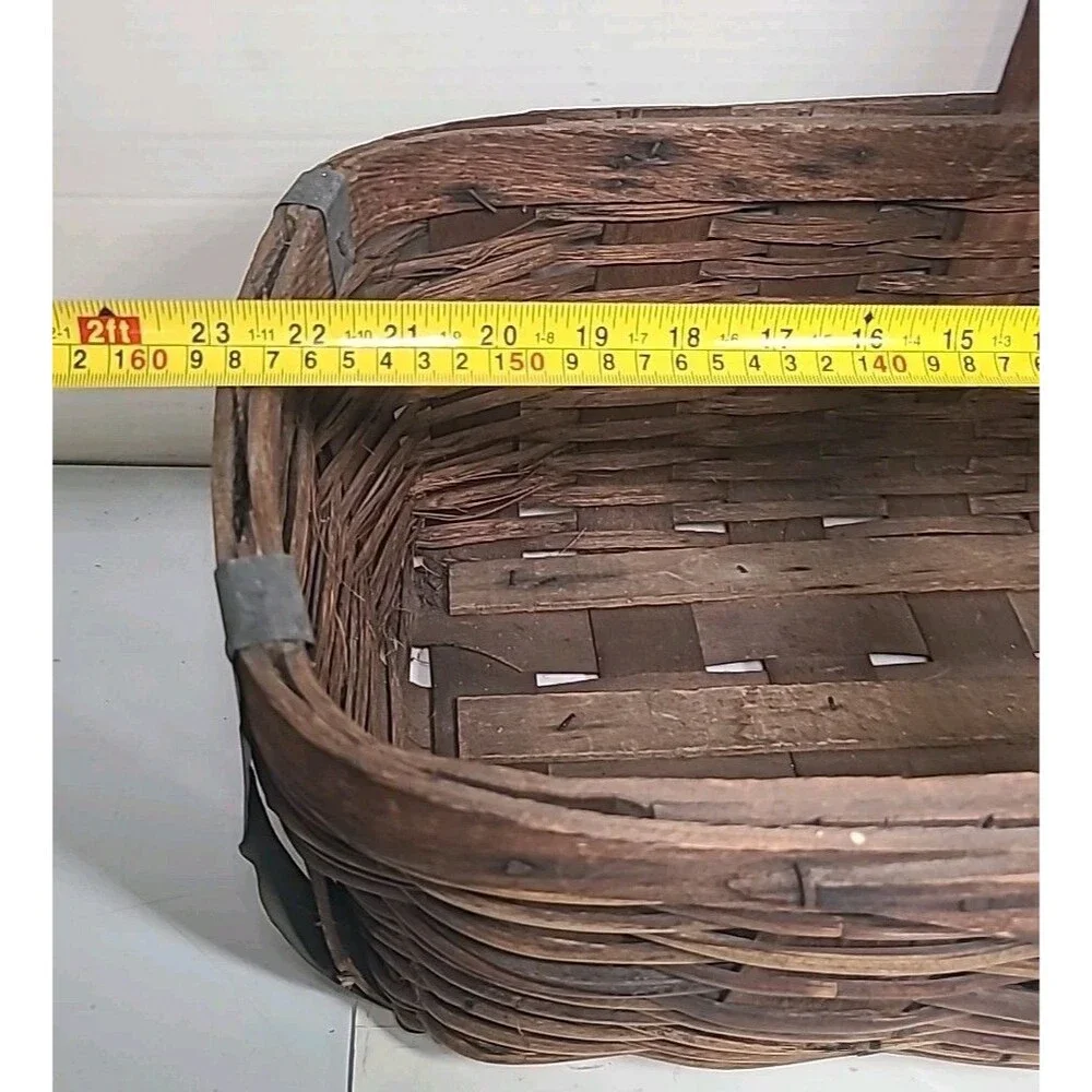 Antique American Huge Woven Handmade Gathering Basket 23x13x8 W/handle!